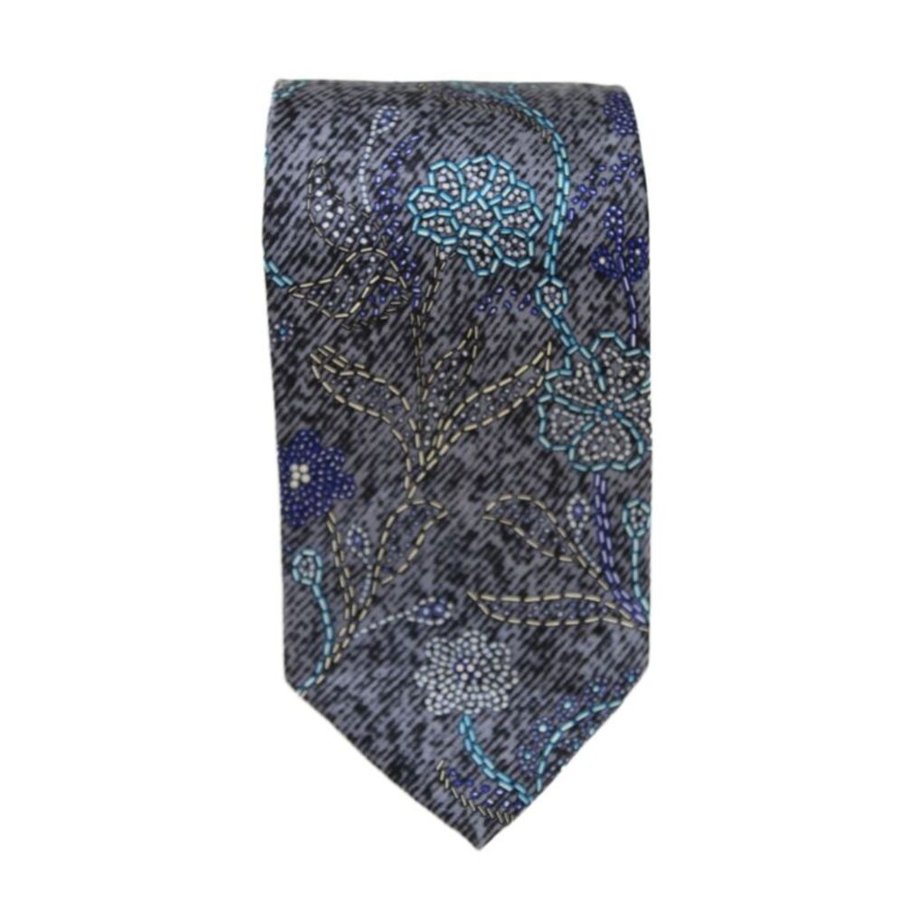 Roberto Cavalli Mens Silk Floral Print Wide Necktie Multi Colored